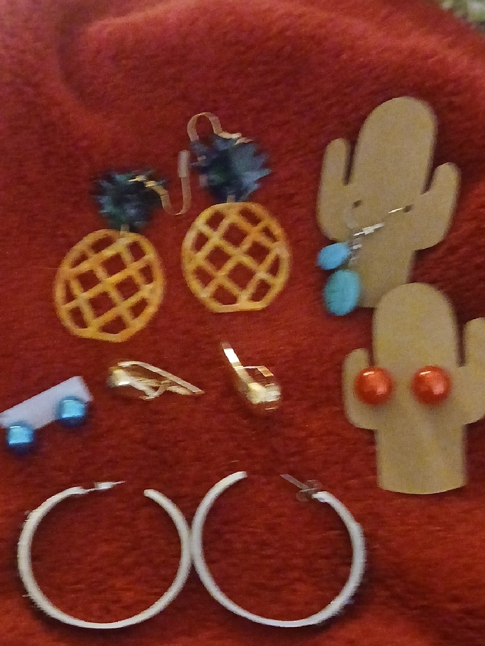 Mixed Earring Lot - Pineapple, Hoop, Studs - Yellow, Blue, Red, Silver